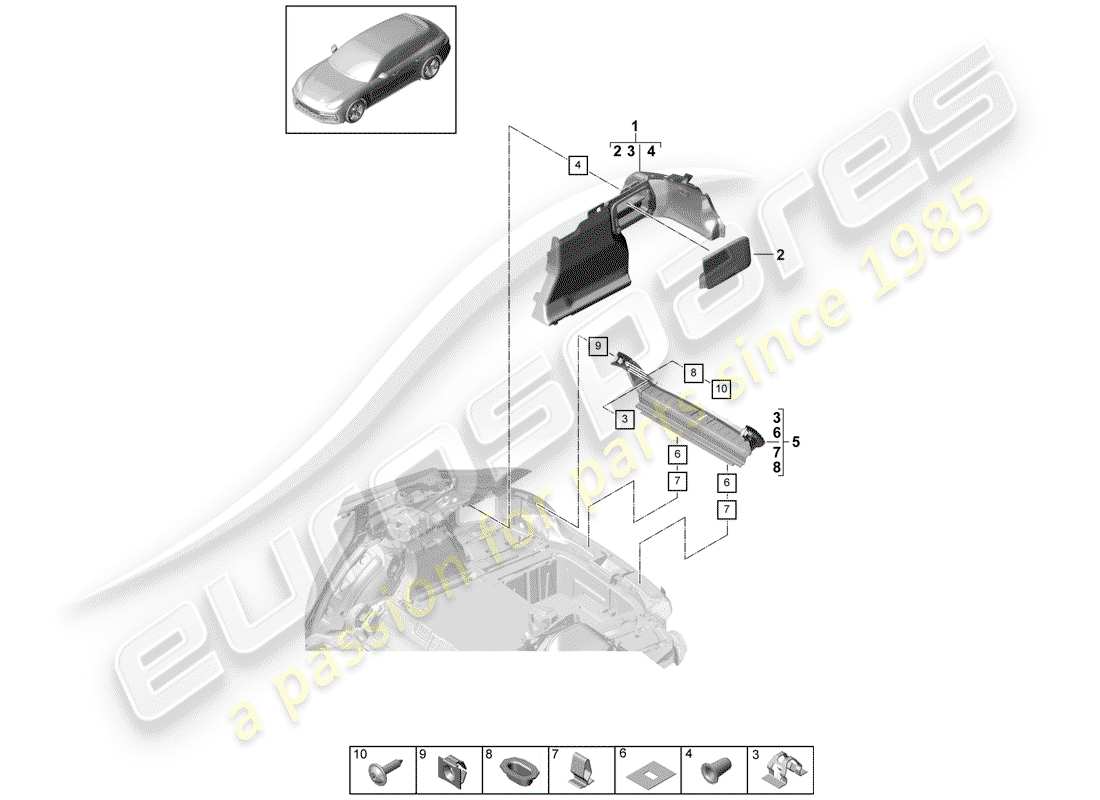 porsche panamera 971 (2018) kofferraumverkleidung - ersatzteildiagramm