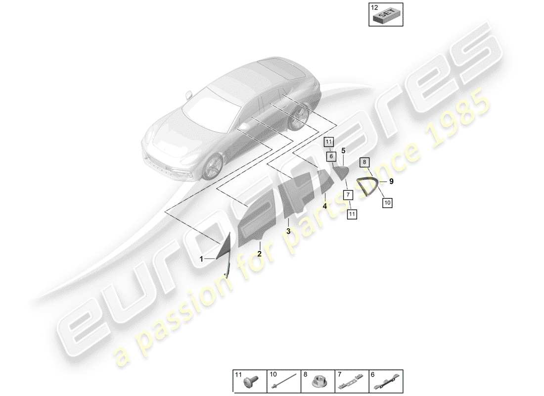 porsche 2018 (panamera 971-1) tür und seitenfenster teilediagramm