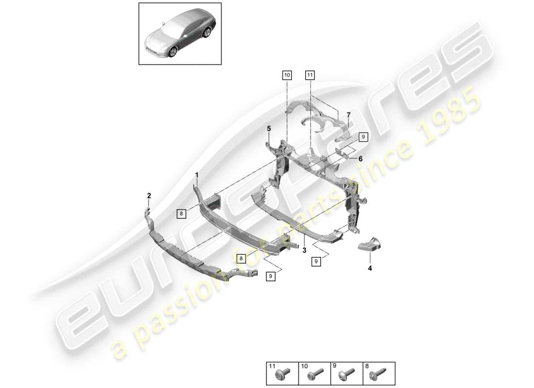 porsche 2018 (panamera 971-1) stoßstangenhalterung - ersatzteildiagramm