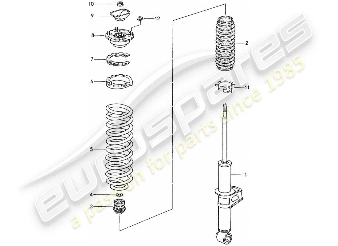 porsche 1998 (993) stossdämpfer - schraubenfeder ersatzteildiagramm
