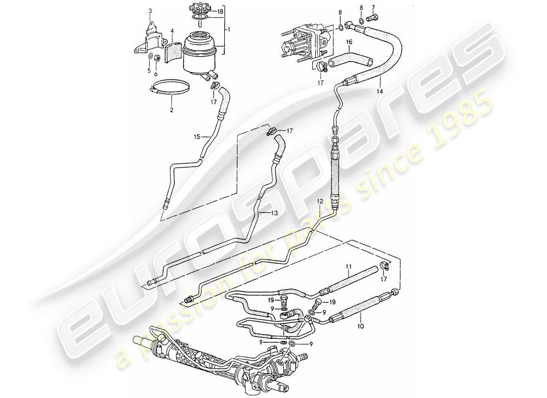 porsche 1993 (964) servolenkung - leitungen ersatzteildiagramm