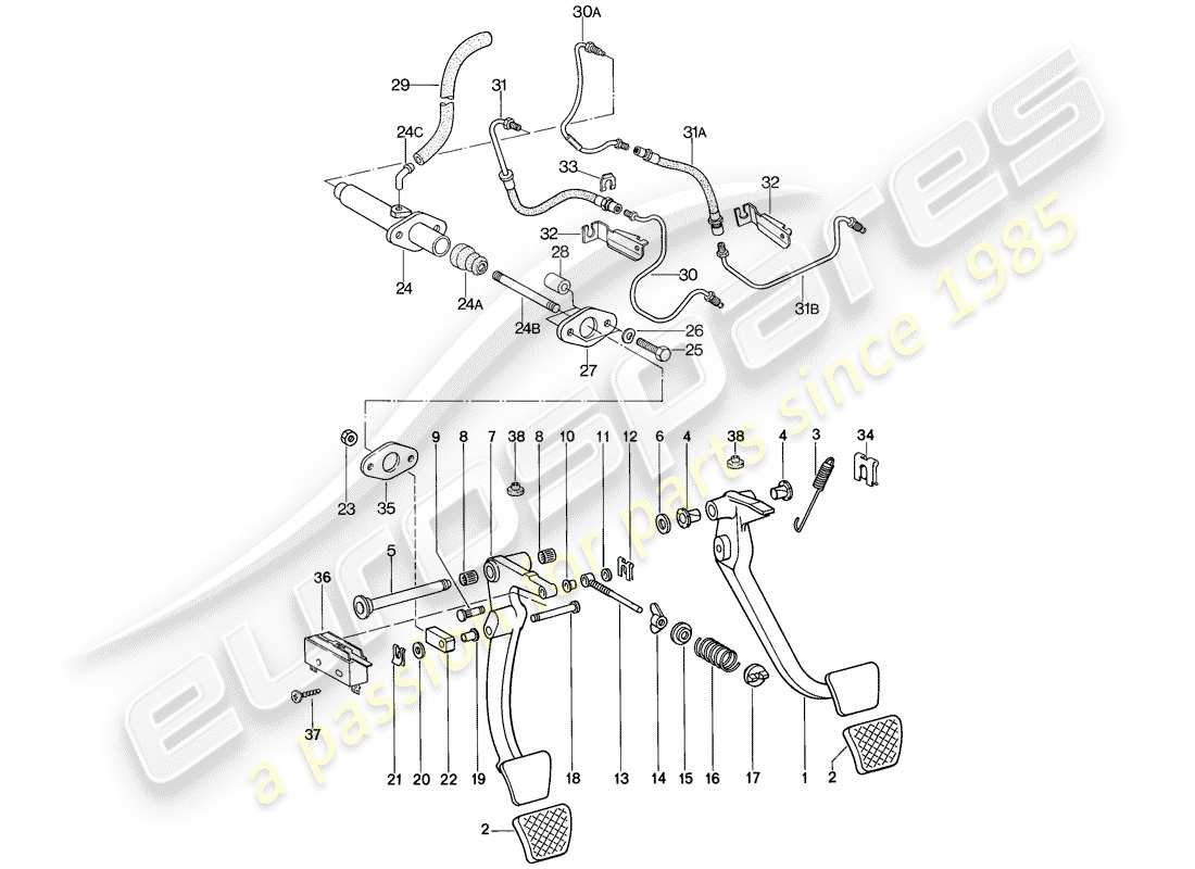 porsche 1981 (928) pedale - einsatz - bremskraftverstärker - $ 10 - f 92-89101 486>> - f 92-89209 572>> teilediagramm
