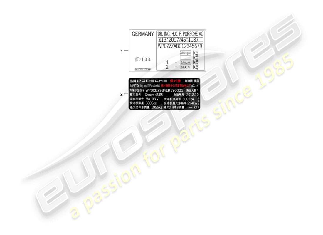 porsche 2011 (987 boxster) schilder/hinweise teilediagramm