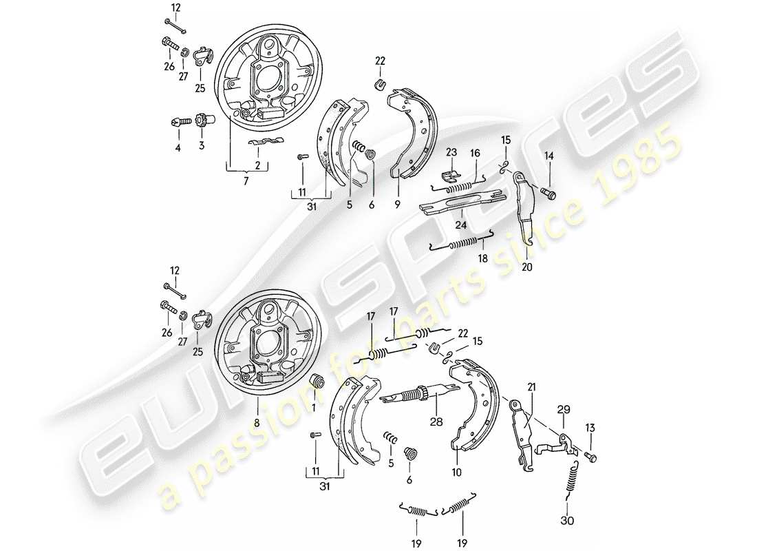 porsche 1976 (924) bremse - hinterachse ersatzteildiagramm