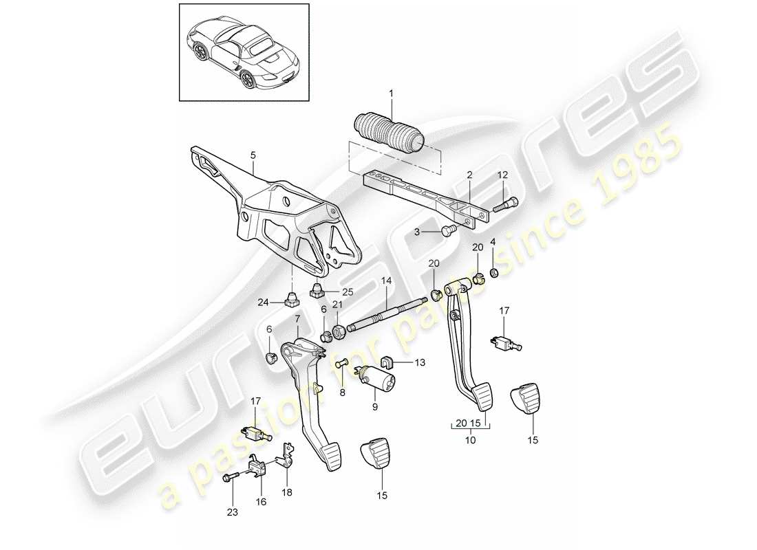 porsche 2011 (987 boxster) pedale teilediagramm