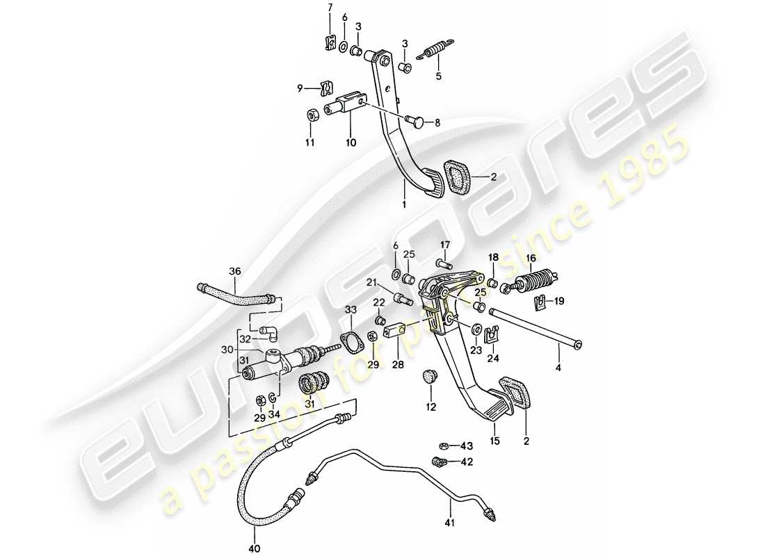 porsche 1992 (968) bremse - kupplung - pedale ersatzteildiagramm
