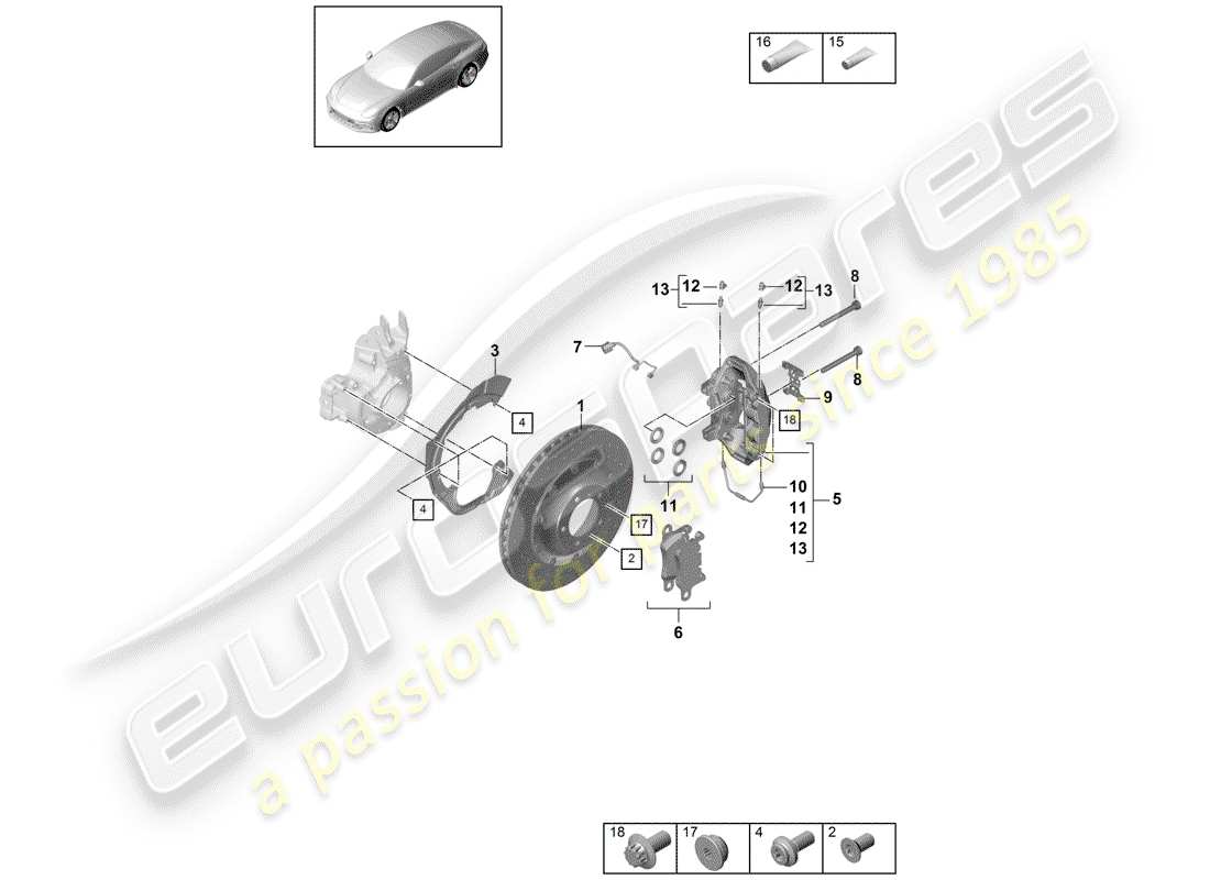 porsche 2018 (panamera 971-1) scheibenbremsen ersatzteildiagramm