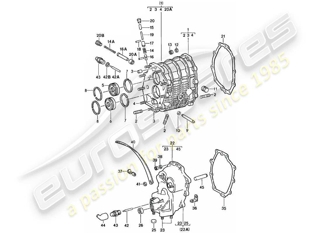porsche 1982 (911) getriebegehäuse - getriebeabdeckung ersatzteildiagramm