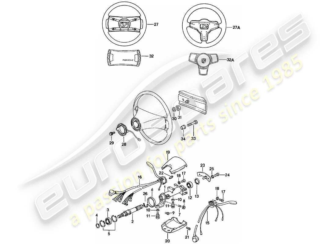 porsche 1980 (911) lenkung - zubehör ersatzteildiagramm