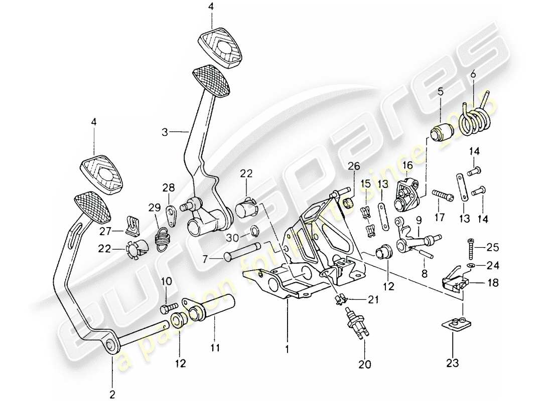 porsche 1994 (964) pedale - schaltgetriebe ersatzteildiagramm