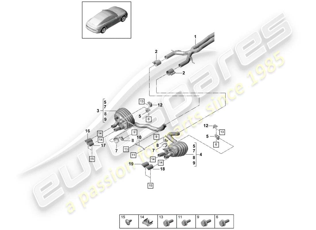 porsche 2018 (panamera 971-1) auspuffanlage teilediagramm