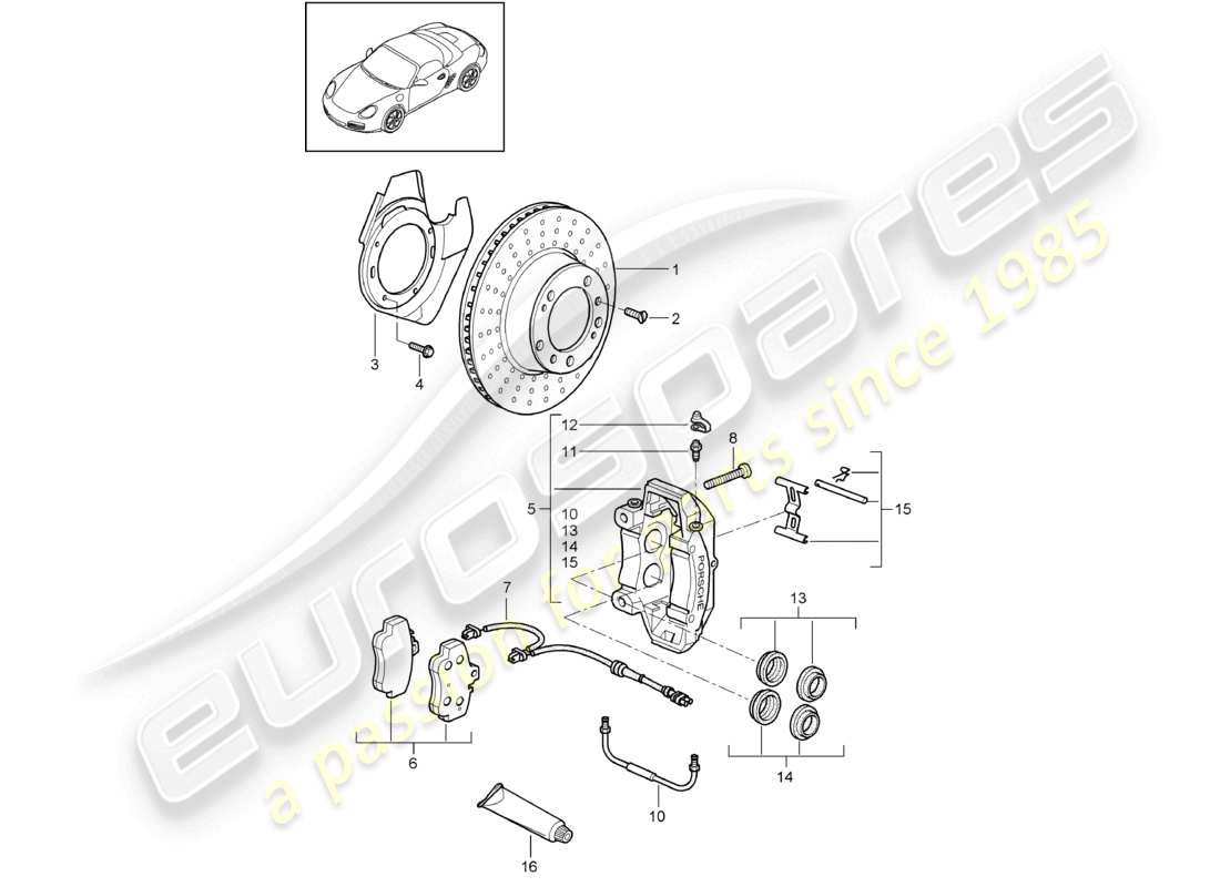 porsche 2011 (987 boxster) scheibenbremse vorderachse teilediagramm