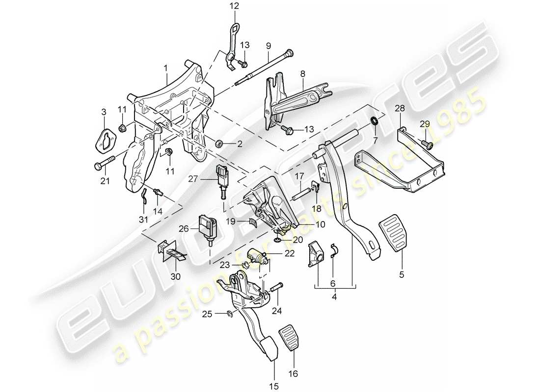 porsche 2007 (cayenne e1 9pa) pedale teilediagramm