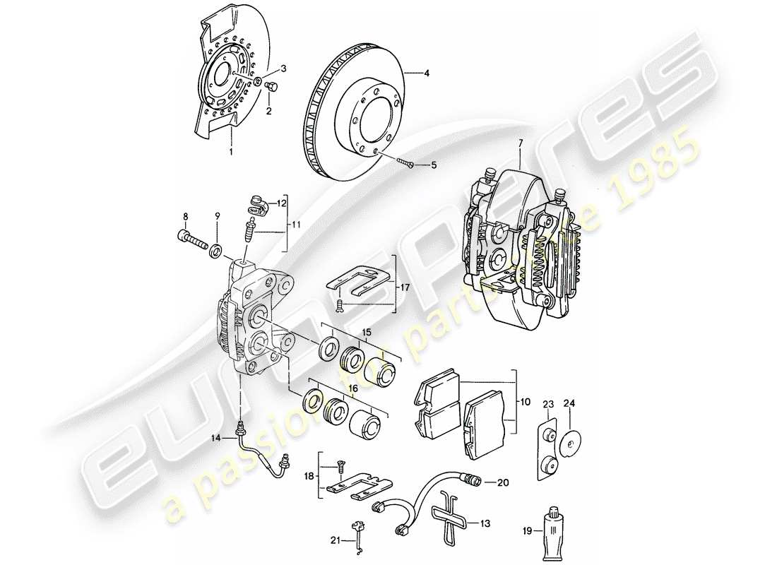 porsche 1992 (968) scheibenbremsen - vorderachse ersatzteildiagramm