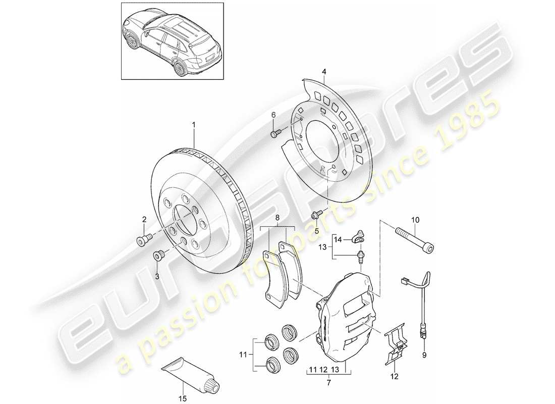 porsche 2011 (cayenne e2 92a) scheibenbremsen ersatzteildiagramm