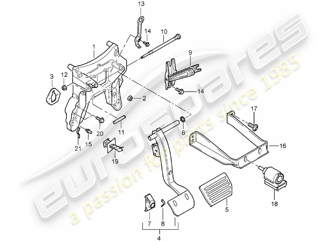 porsche 2004 (cayenne e1 9pa) brems- und beschleunigungspedalbaugruppe teilediagramm