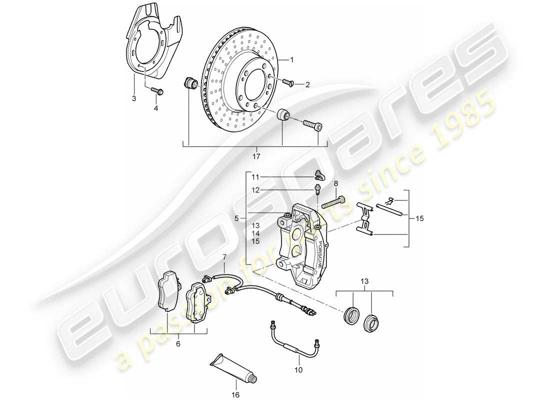 porsche 2007 (997-1 gt3) scheibenbremsen ersatzteildiagramm