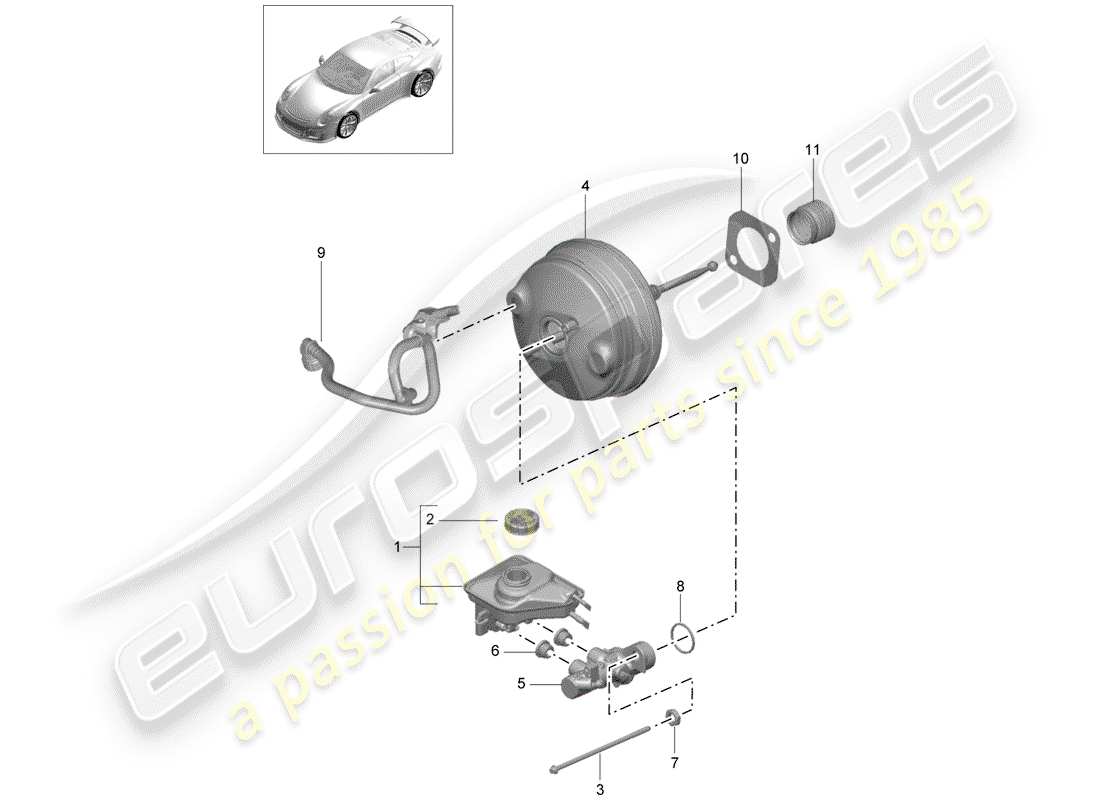 porsche 2018 (991-2 r/gt3/rs) bremszylinder ersatzteildiagramm
