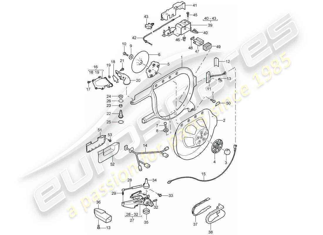 porsche 2004 (cayenne e1 9pa) ersatzradhalterungsrahmen ersatzteildiagramm