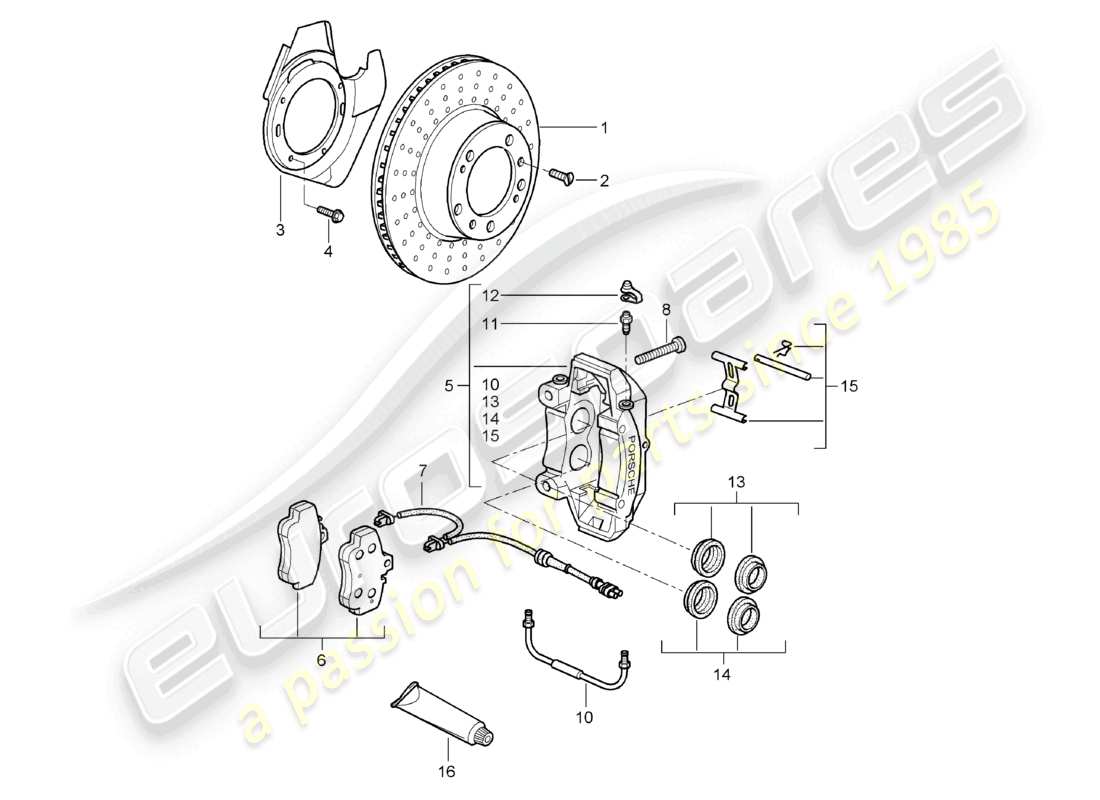porsche 2007 (987 boxster) scheibenbremse vorderachse teilediagramm