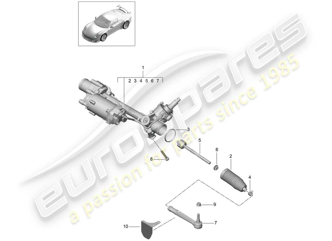 porsche 2019 (991-2 r/gt3/rs) lenkgetriebe teilediagramm