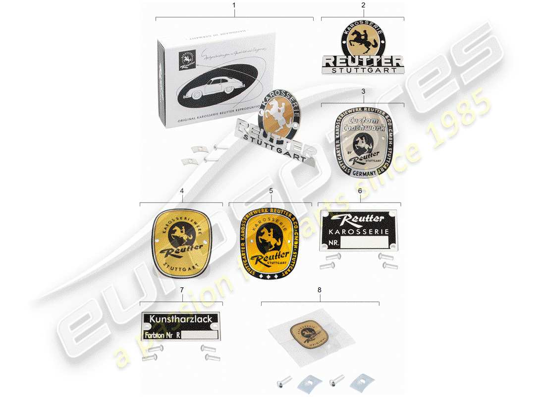 porsche classic accessories (1997) emblem - reutter teilediagramm