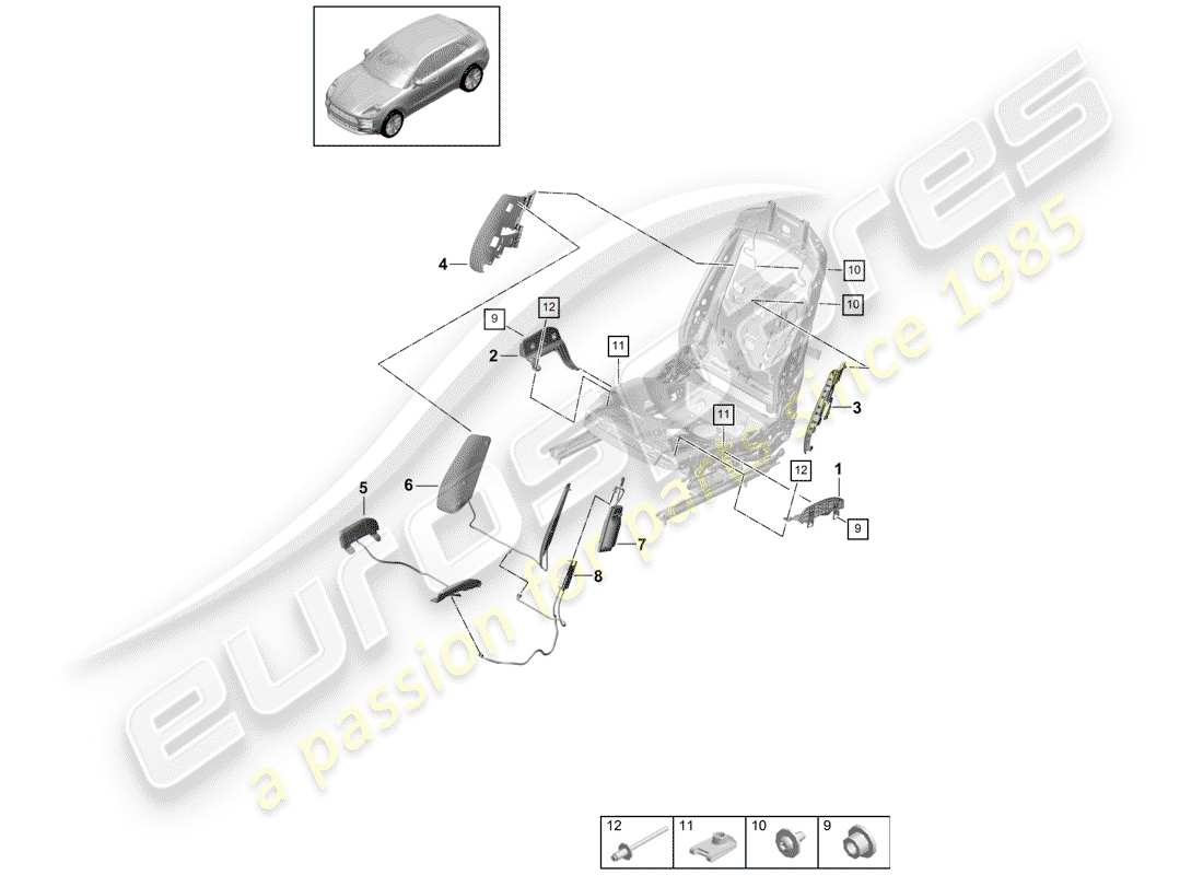 porsche 2020 (macan) pneumatikkomponenten für sitze teilediagramm