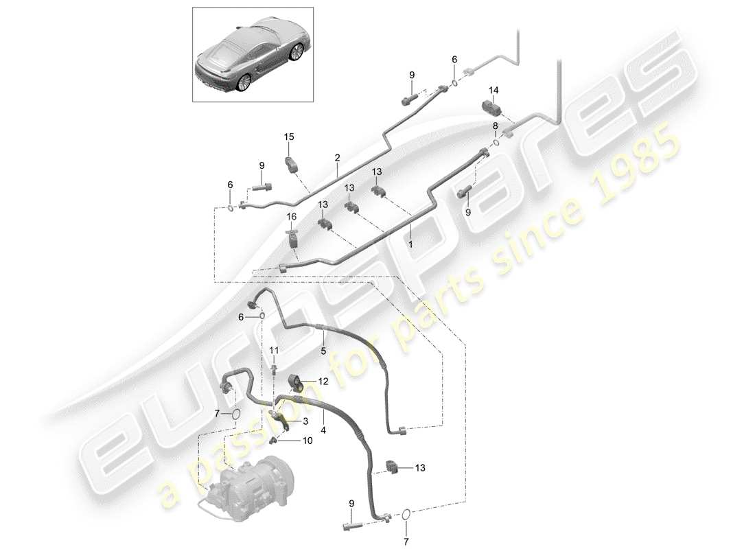 porsche 2016 (981 cayman gt4) kältemittelkreislauf teilediagramm