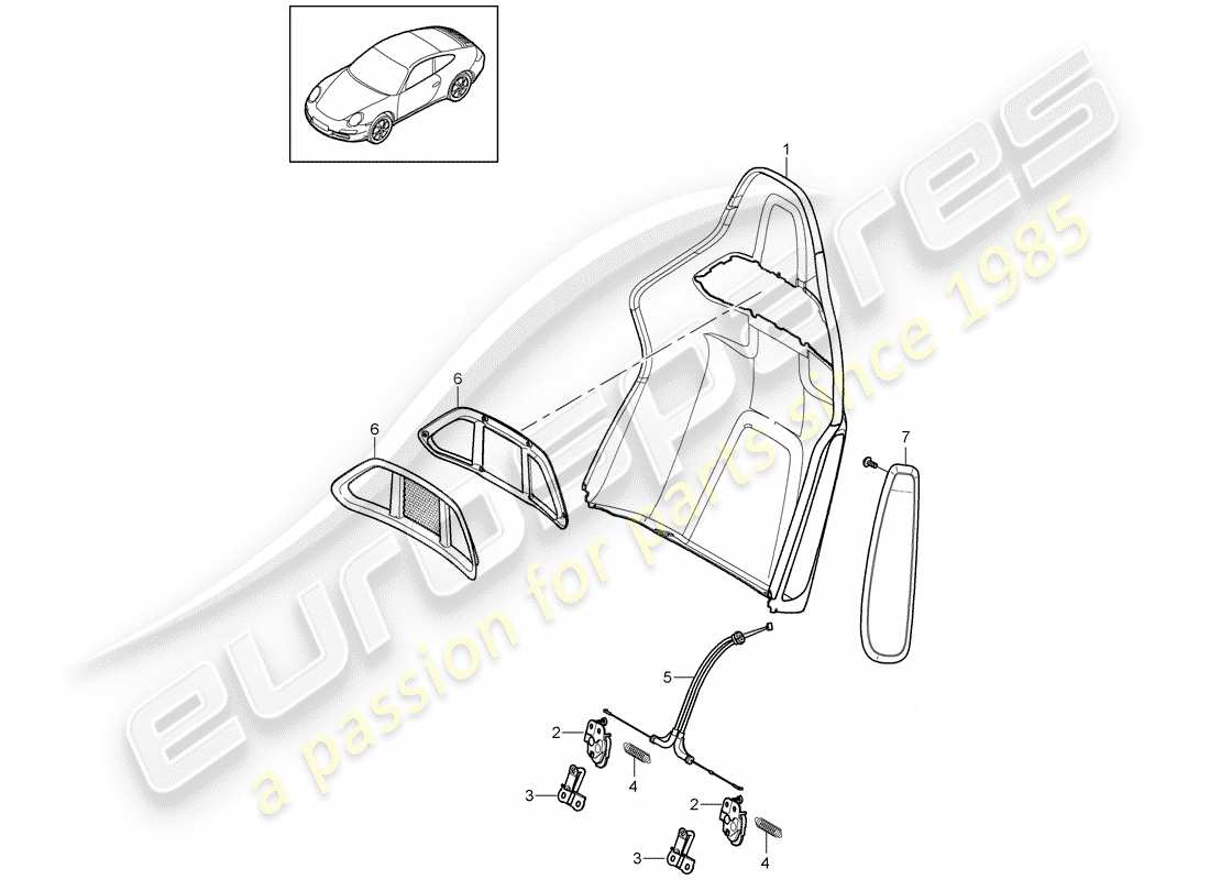 porsche 2011 (997-2) rückenlehnenschale ersatzteildiagramm