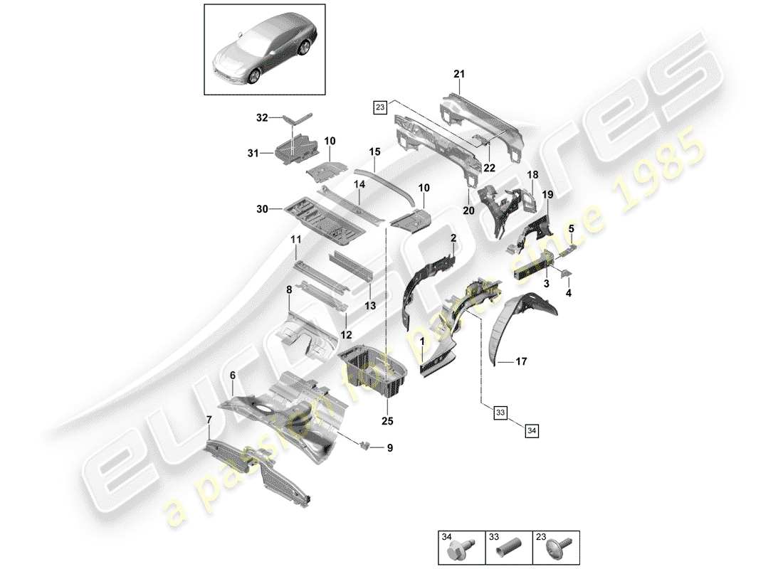 porsche 2020 (panamera 971-1) hinteres ende teilediagramm