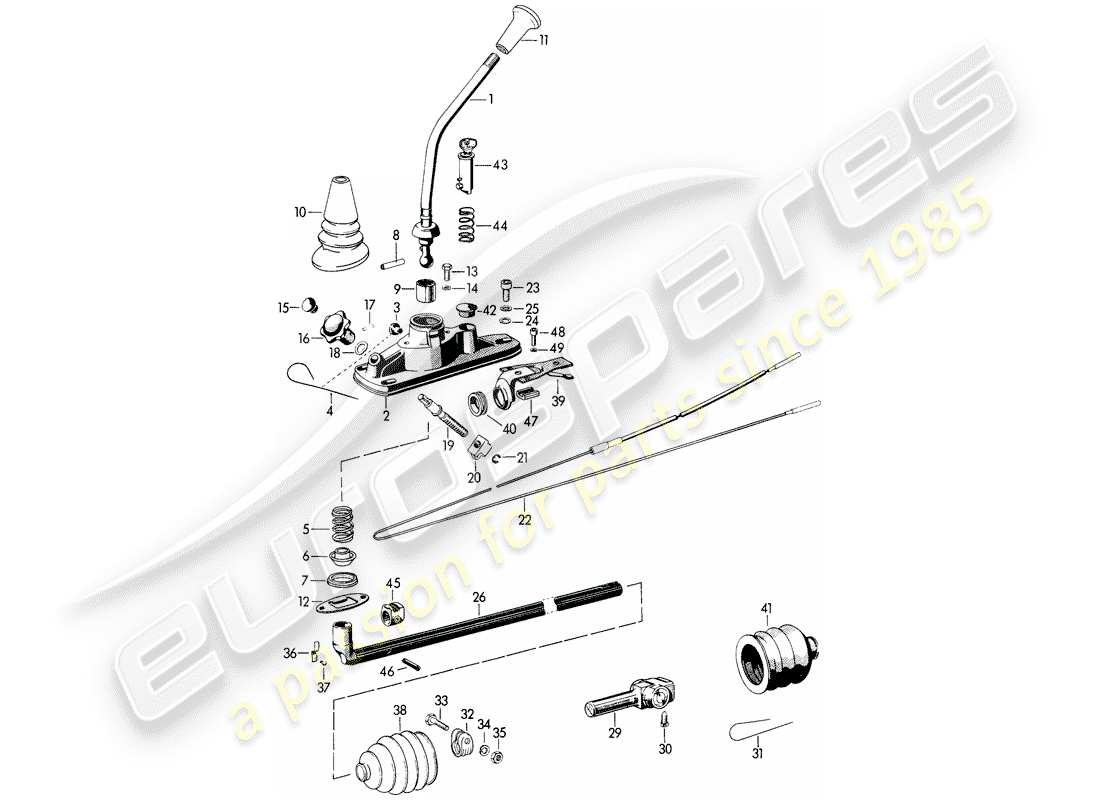 porsche 1963 (356b/356c) getriebesteuerung - teilediagramm