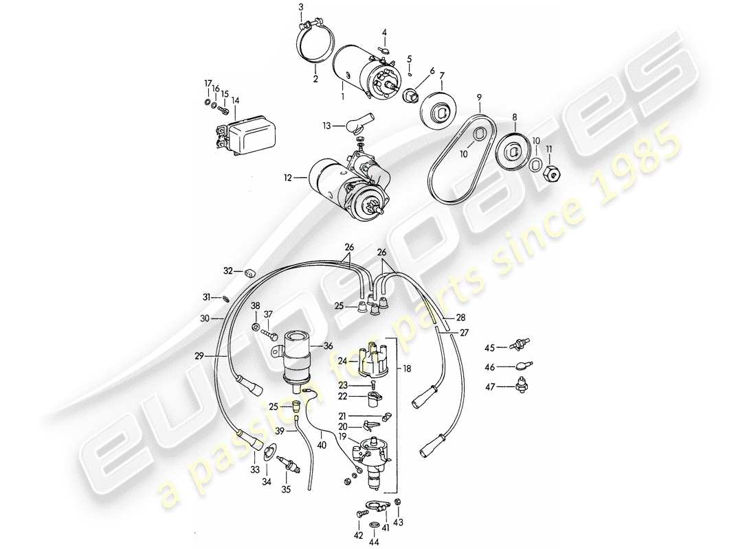 porsche 1961 (356b/356c) elektrische ausrüstung - motor teilediagramm