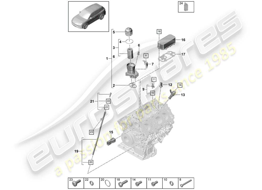 porsche 2018 (cayenne e3 9ya/9yb) ölfilter ersatzteildiagramm