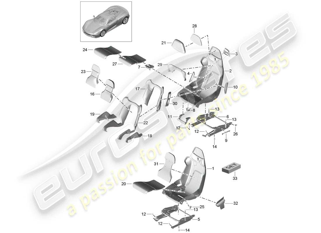 porsche 918 spyder (2015) seat-ersatzteildiagramm