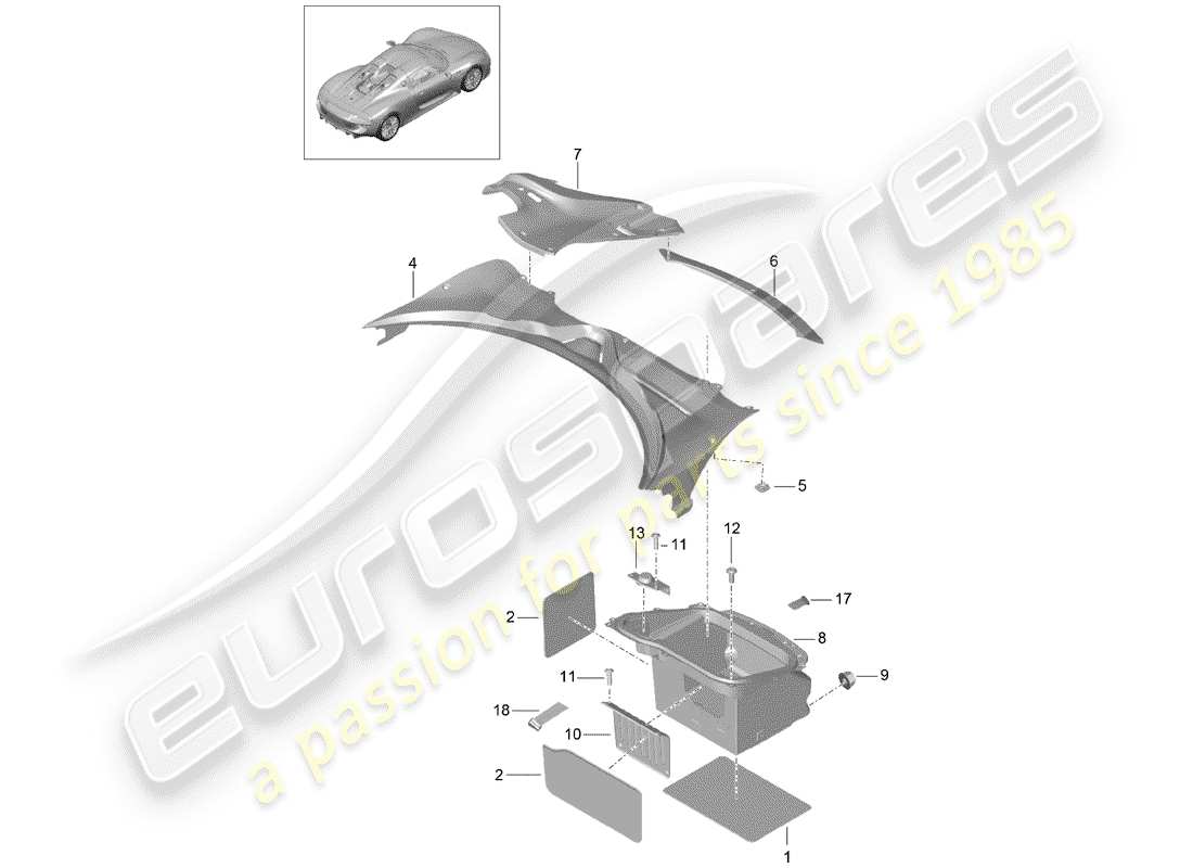 porsche 2015 (918 spyder) gepäckraumeinlage ersatzteildiagramm