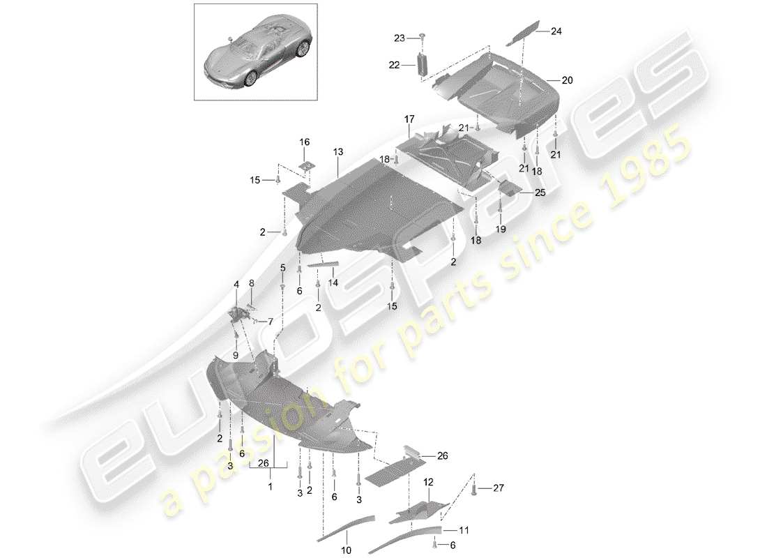 porsche 2015 (918 spyder) unterboden-teilediagramm
