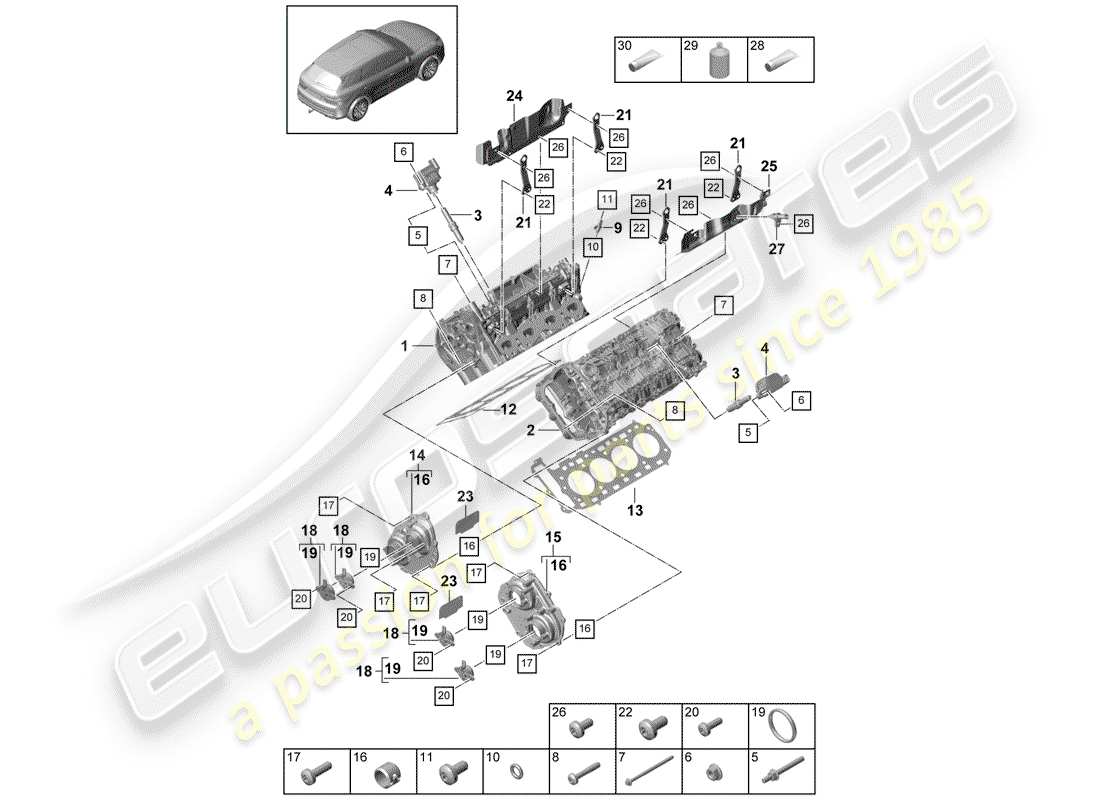 porsche 2018 (cayenne e3 9ya/9yb) zylinderkopf teilediagramm