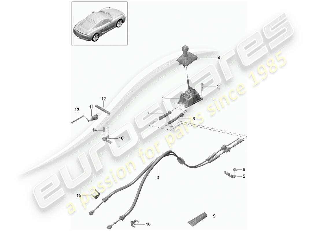 porsche 2016 (981 cayman) getriebesteuerung - teilediagramm