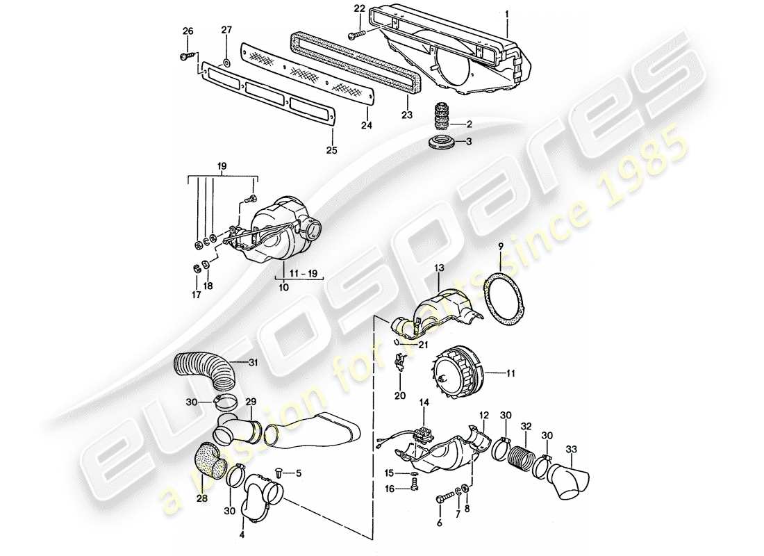 porsche 1987 (911) belüftung - heizungsystem 1 ersatzteildiagramm