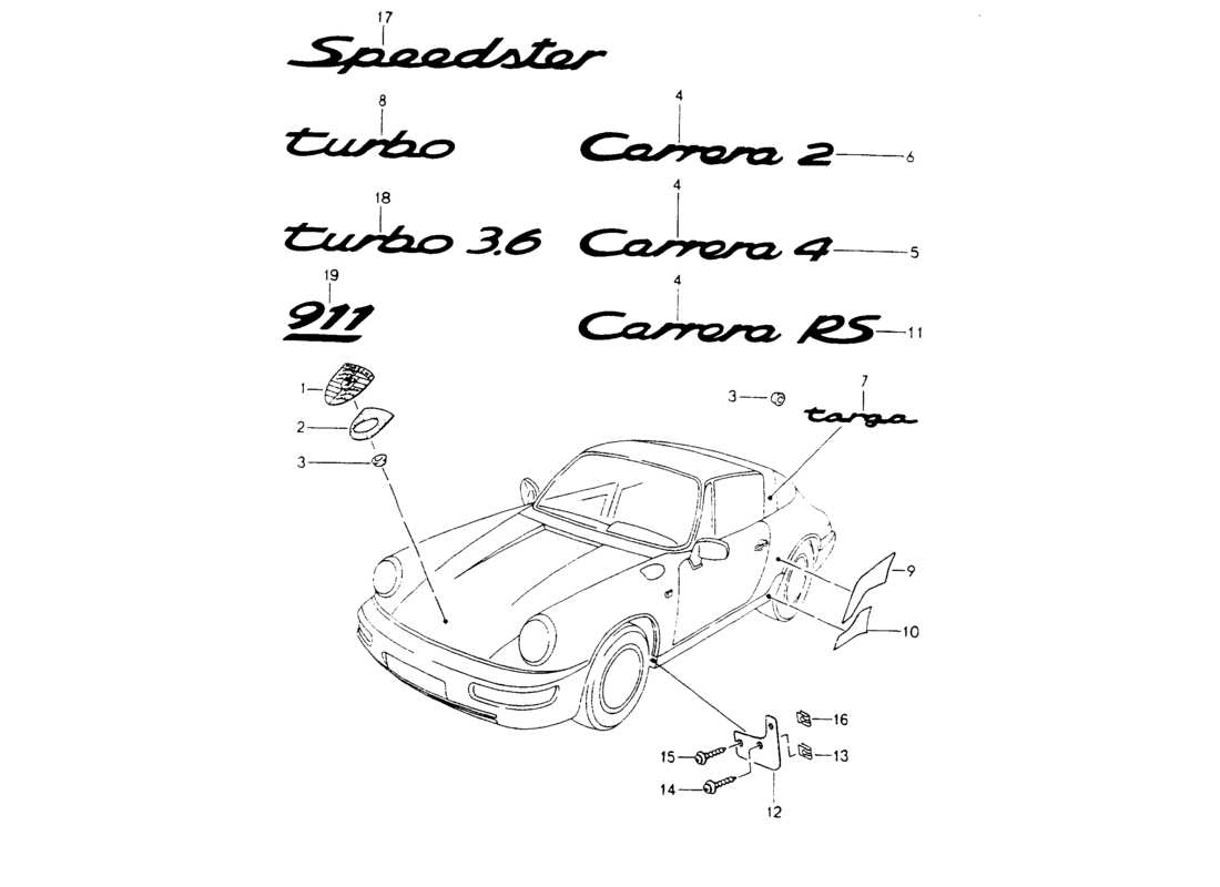 porsche 1994 (964) namensschilder - steinschutzfolie ersatzteildiagramm