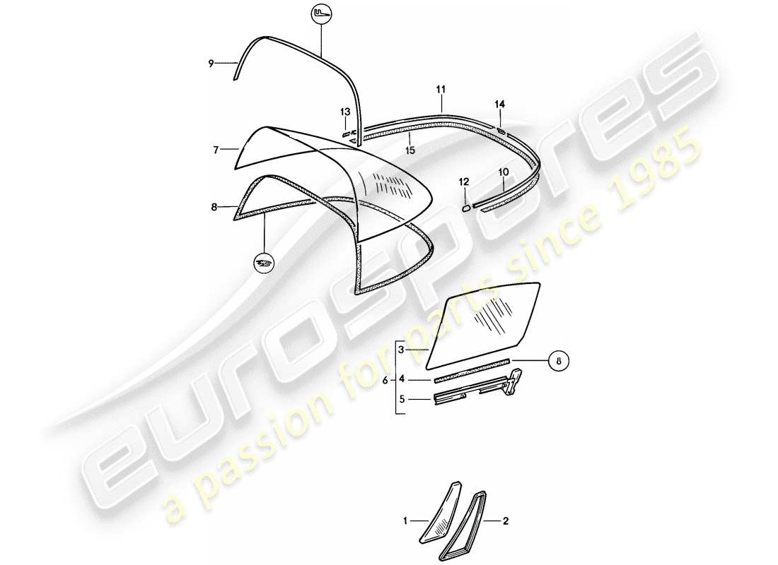 porsche 1985 (911) fensterverglasung ersatzteildiagramm