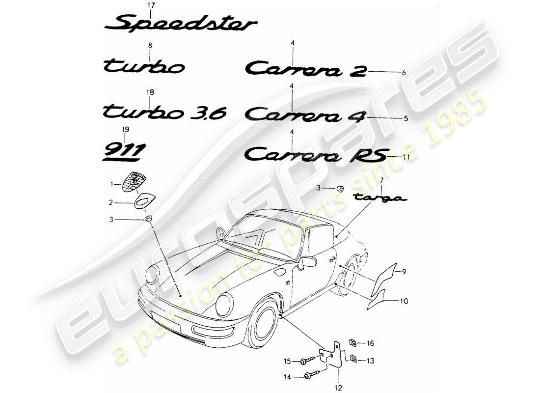 porsche 1992 (964) namensschilder - steinschutzfolie ersatzteildiagramm