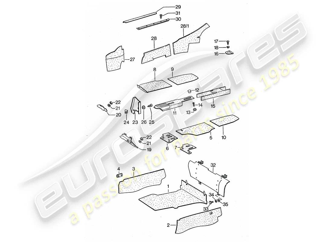porsche 1976 (911 turbo) lining ersatzteildiagramm