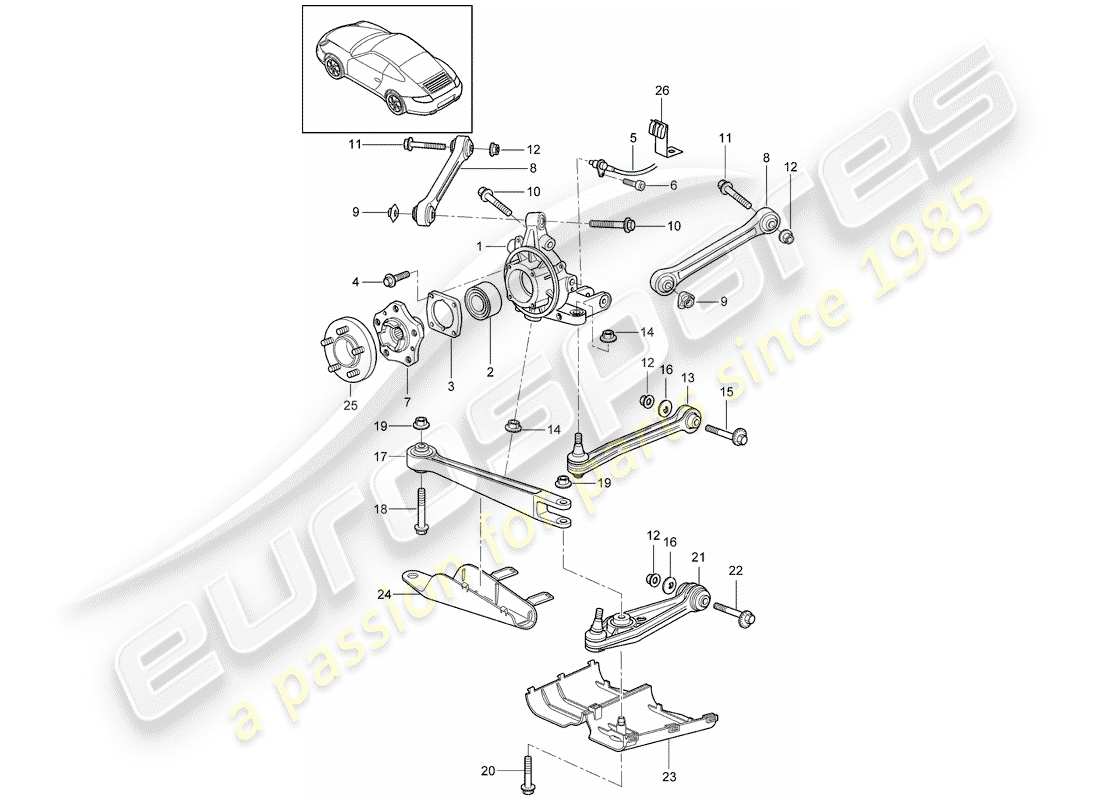 porsche 2008 (997-1) hinterachse teilediagramm