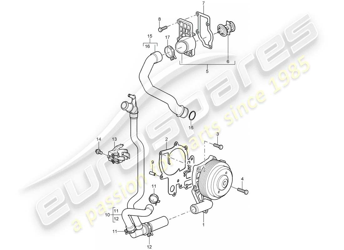 porsche 2008 (997-1) wasserpumpe teilediagramm