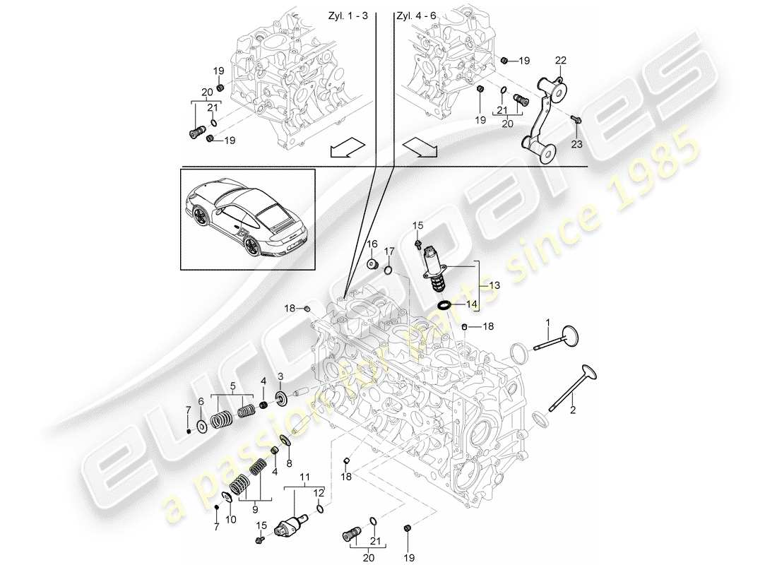 porsche 2013 (997-2 turbo / gt2 rs) zylinderkopf teilediagramm