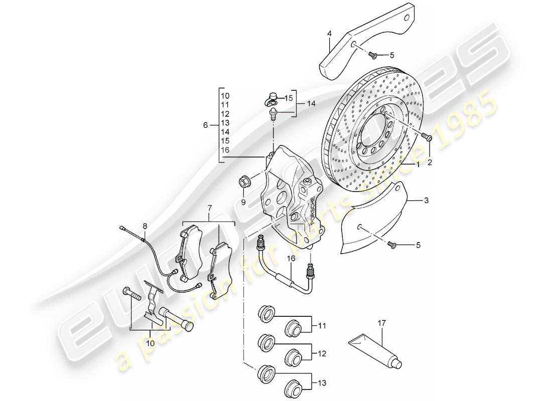 porsche 2004 (carrera gt) scheibenbremsen - hinterachse ersatzteildiagramm