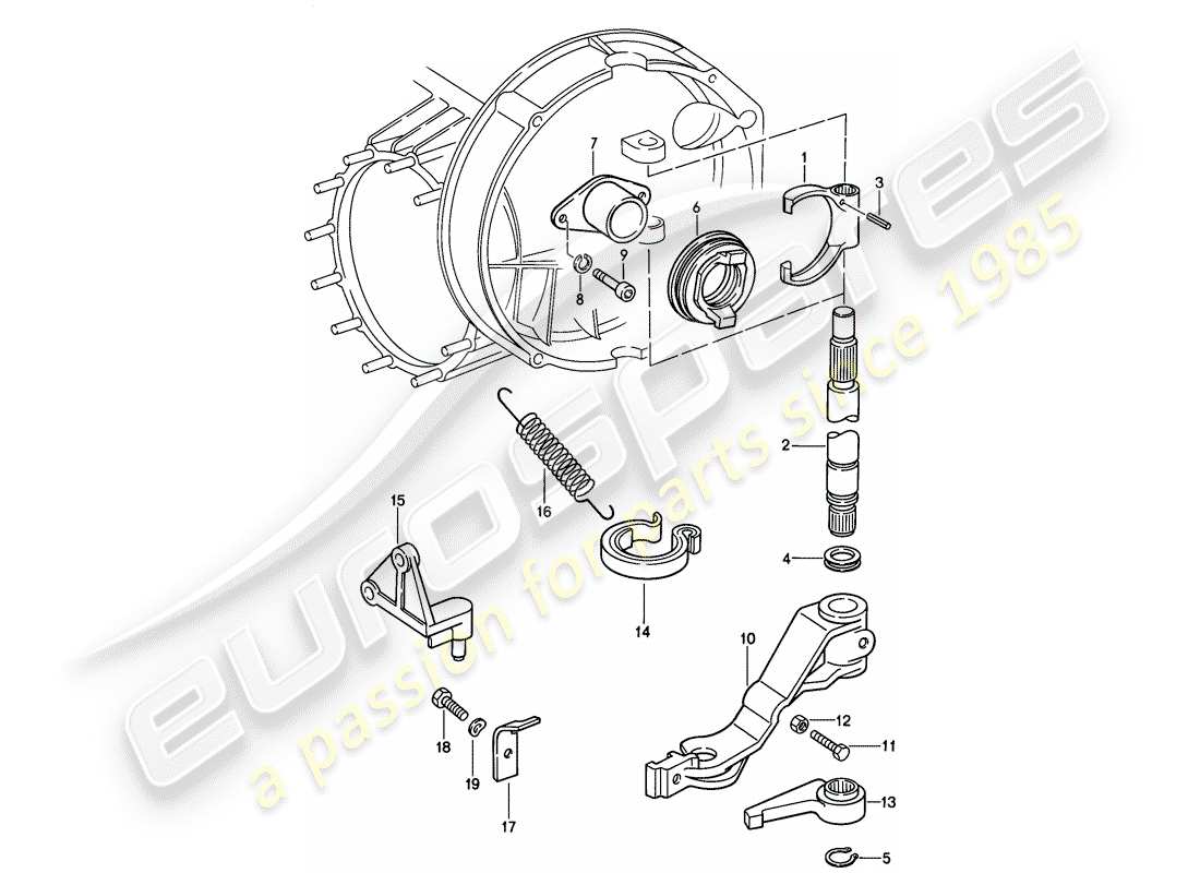 porsche 1987 (911) kupplungsausrückung - mechanisch ersatzteildiagramm