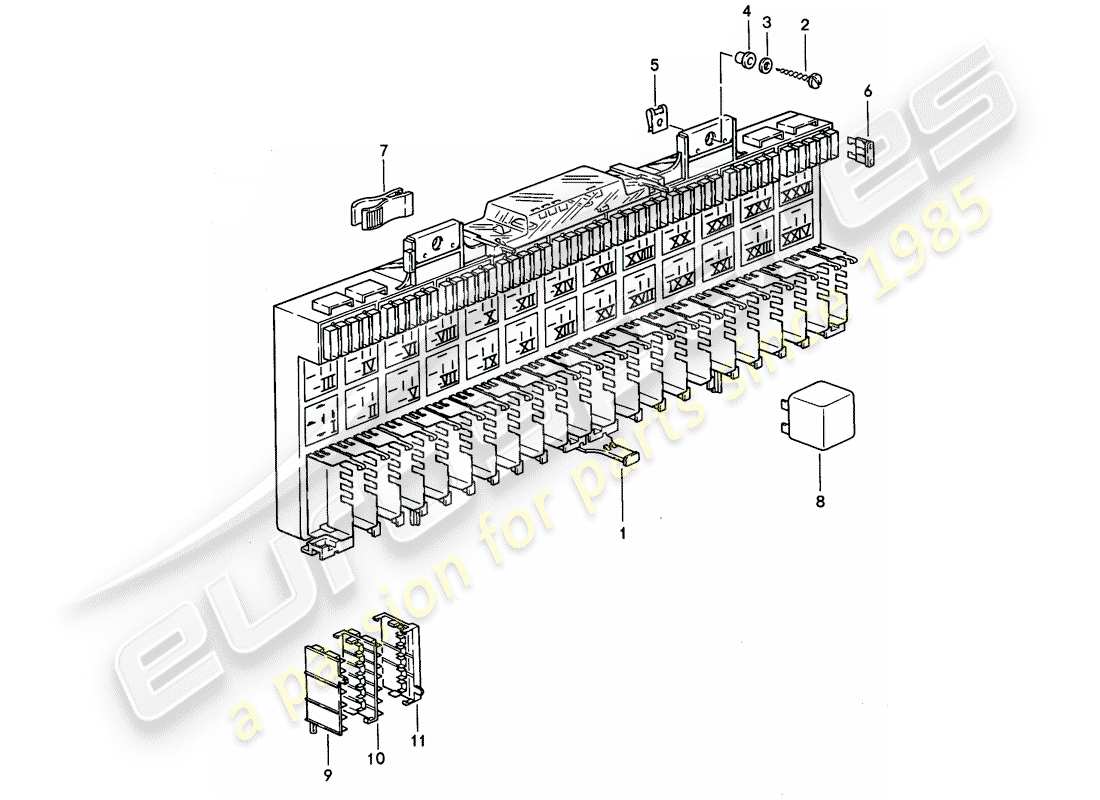 porsche 1988 (928) sicherungskasten/relaisplatte - relais - sicherung ersatzteildiagramm