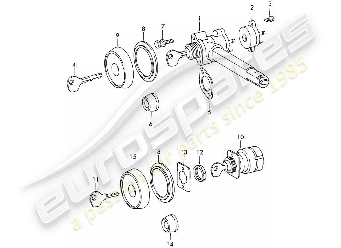 porsche 1965 (911/912) lenkschloss - zündschalter ersatzteildiagramm